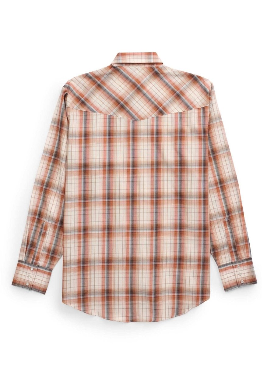 Men's Ely Cattleman Long Sleeve Textured Plaid Western Snap Shirt- Rust & Blue - Ely Cattleman - Flyclothing LLC