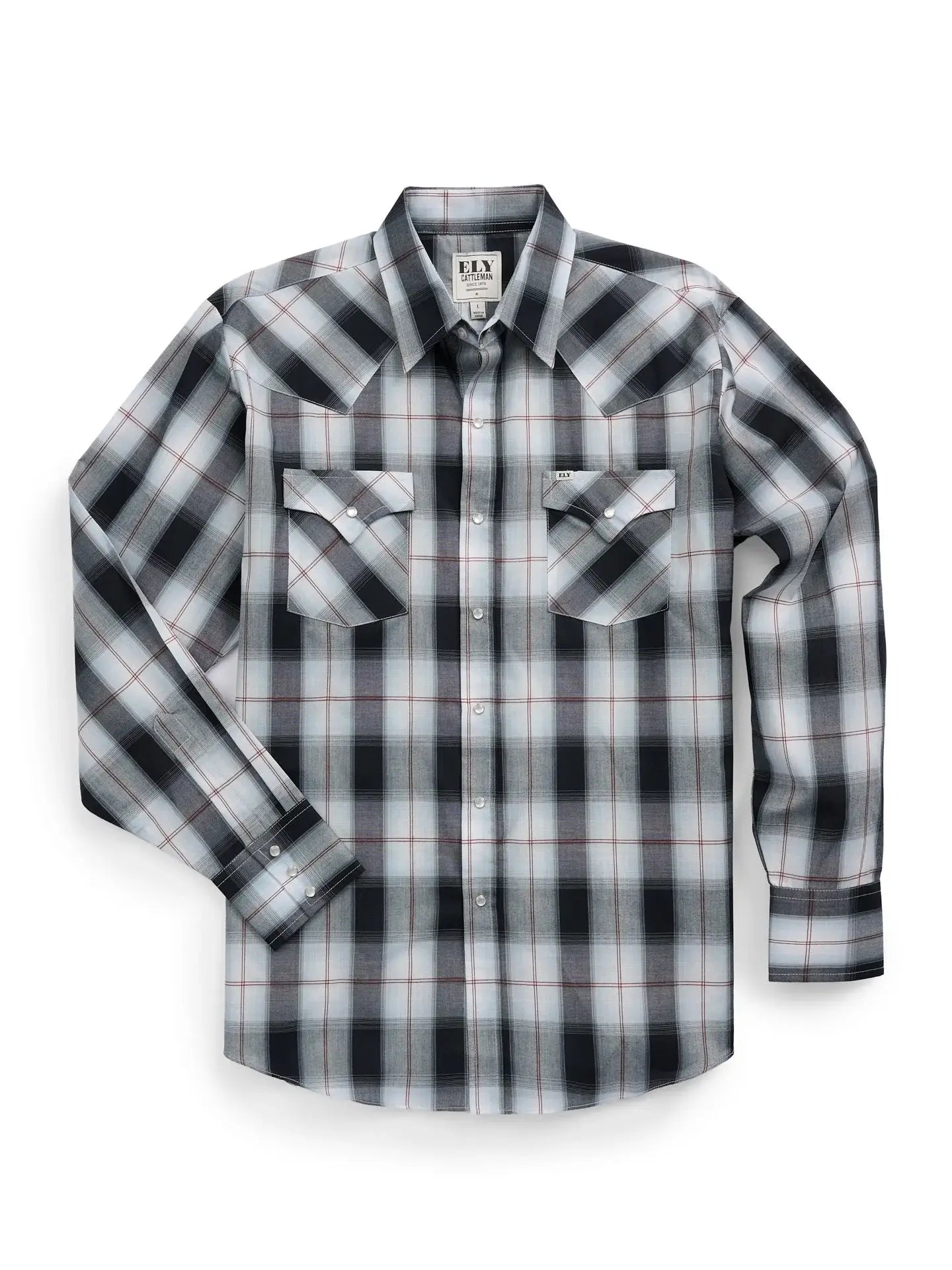 Men's Ely Cattleman Long Sleeve Textured Plaid Western Snap Shirt- Black & Navy - Ely Cattleman - Flyclothing LLC