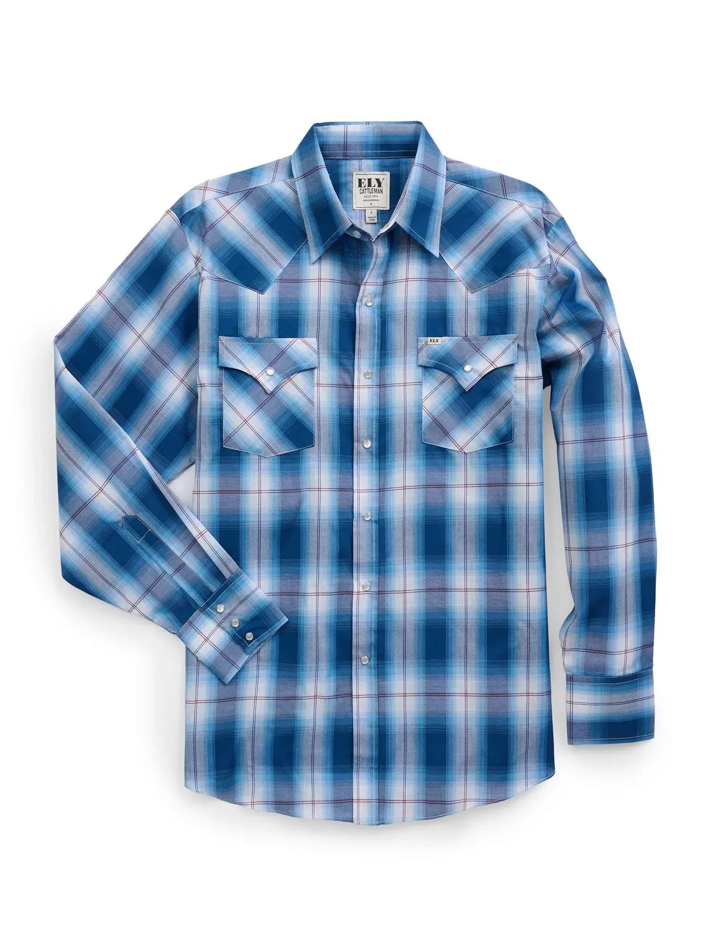 Men's Ely Cattleman Long Sleeve Textured Plaid Western Snap Shirt- Black & Navy - Ely Cattleman - Flyclothing LLC