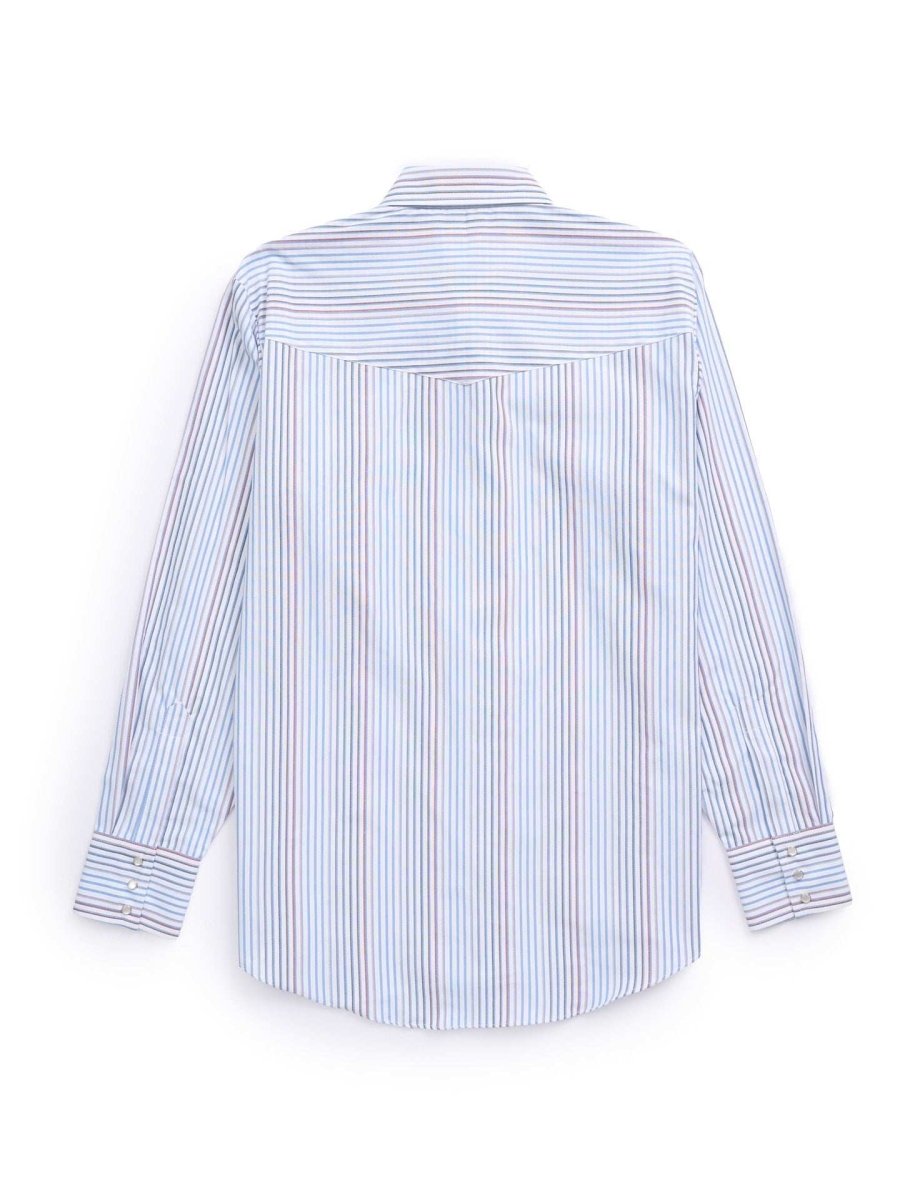 Men's Ely Cattleman Long Sleeve Textured Stripe Western Snap Shirt- White & Navy - Ely Cattleman - Flyclothing LLC