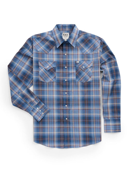 Men's Ely Cattleman Long Sleeve Textured Plaid Western Snap Shirt- Navy - Ely Cattleman - Flyclothing LLC