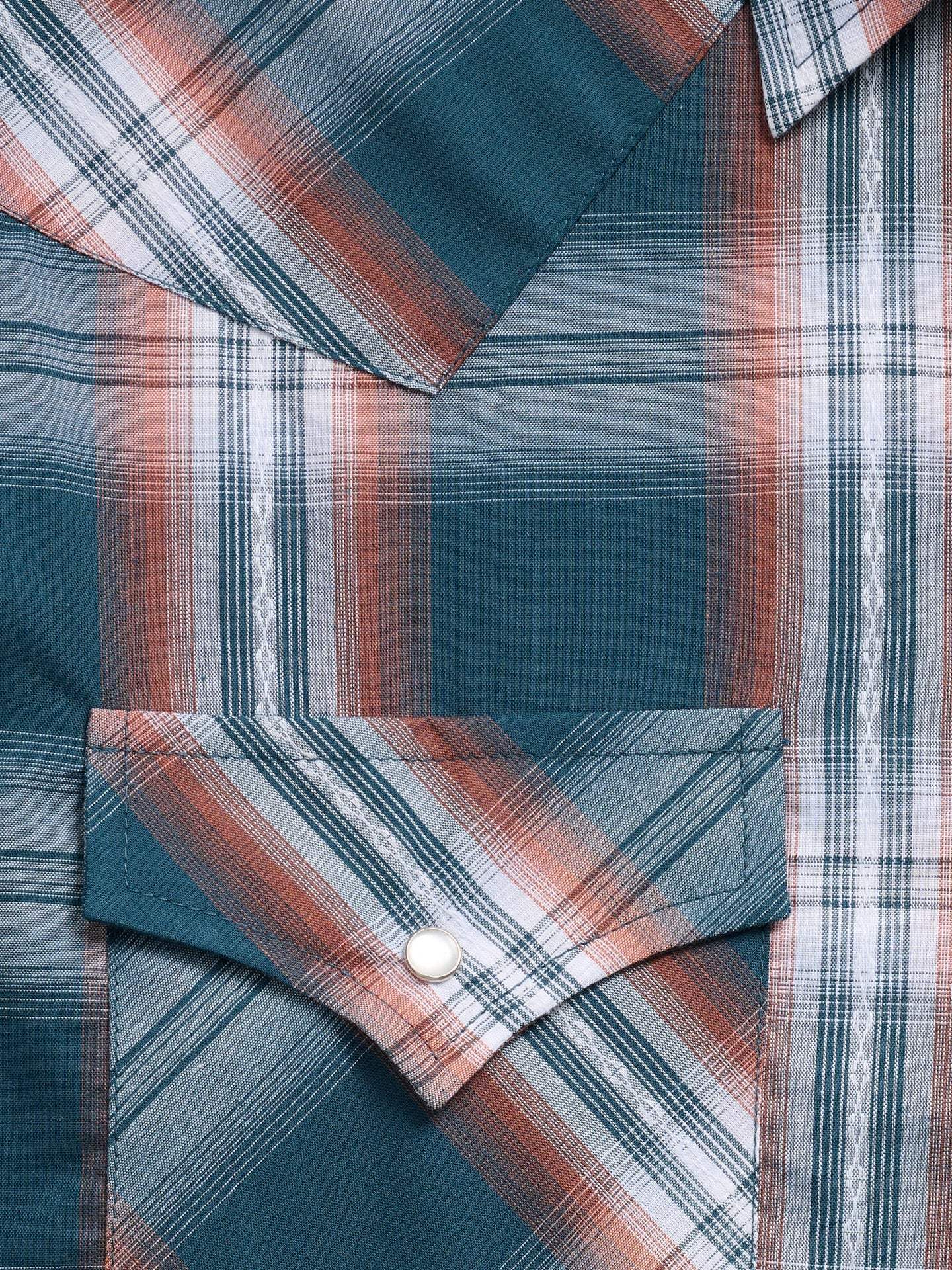 Men's Ely Cattleman Long Sleeve Textured Plaid Western Snap Shirt- Teal - Ely Cattleman - Flyclothing LLC