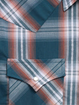 Men's Ely Cattleman Long Sleeve Textured Plaid Western Snap Shirt- Teal - Ely Cattleman - Flyclothing LLC