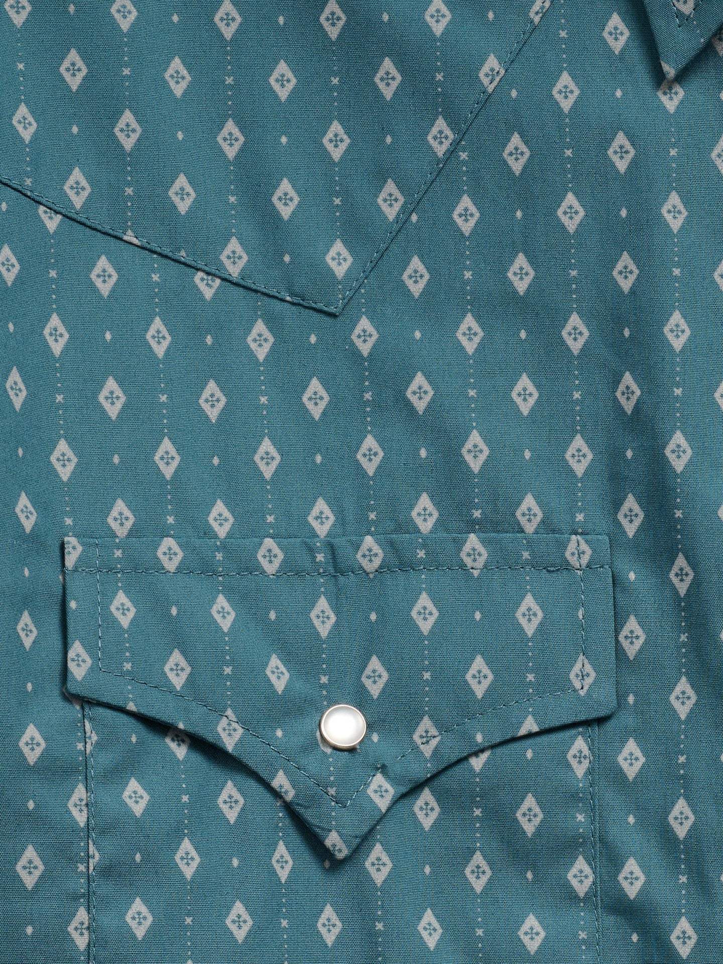 Men's Ely Cattleman Long Sleeve Geo Print Western Snap Shirt- Teal - Ely Cattleman - Flyclothing LLC