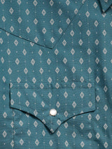 Men's Ely Cattleman Long Sleeve Geo Print Western Snap Shirt- Teal - Ely Cattleman - Flyclothing LLC