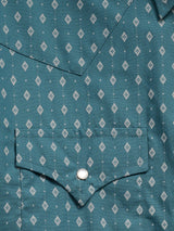 Men's Ely Cattleman Long Sleeve Geo Print Western Snap Shirt- Teal