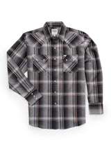 Men's Ely Cattleman Long Sleeve Textured Plaid Western Snap Shirt- Black
