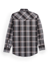 Men's Ely Cattleman Long Sleeve Textured Plaid Western Snap Shirt- Black