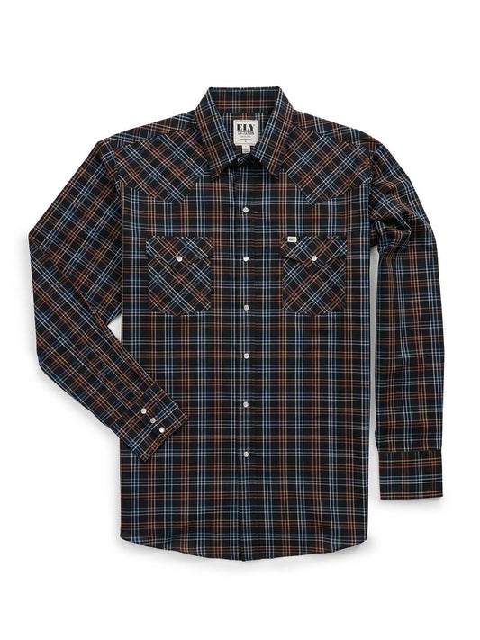Men's Ely Cattleman Long Sleeve Textured Plaid Western Snap Shirt- Black - Ely Cattleman - Flyclothing LLC