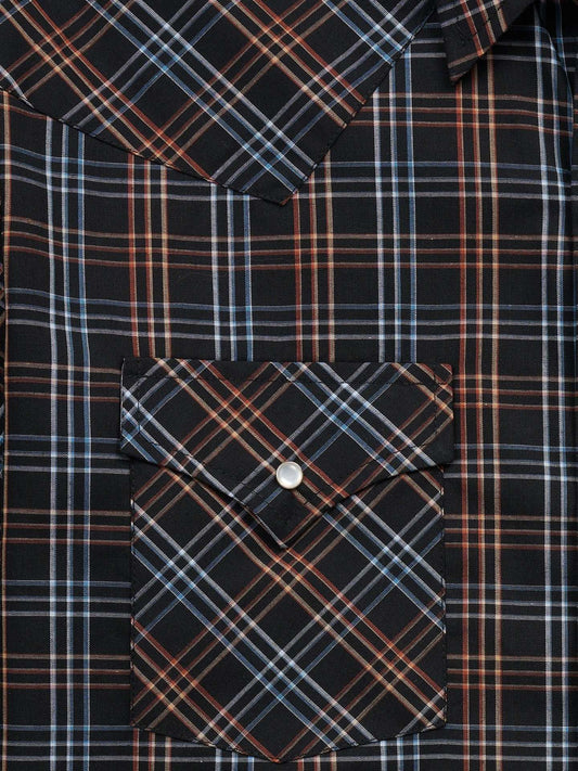 Men's Ely Cattleman Long Sleeve Textured Plaid Western Snap Shirt- Black - Ely Cattleman - Flyclothing LLC