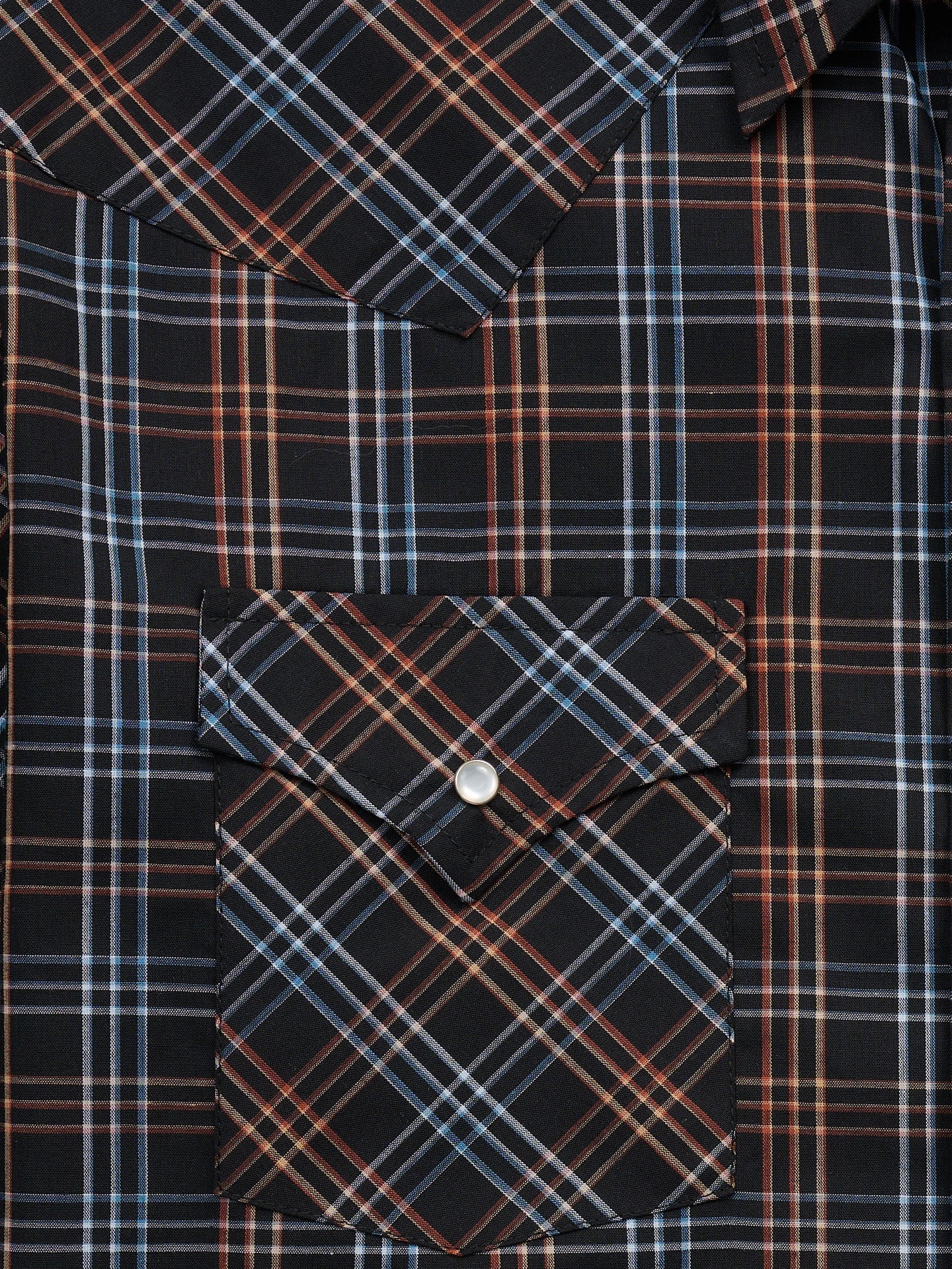 Men's Ely Cattleman Long Sleeve Textured Plaid Western Snap Shirt- Black