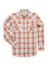 Men's Ely Cattleman Long Sleeve Textured Plaid Western Snap Shirt- Gold