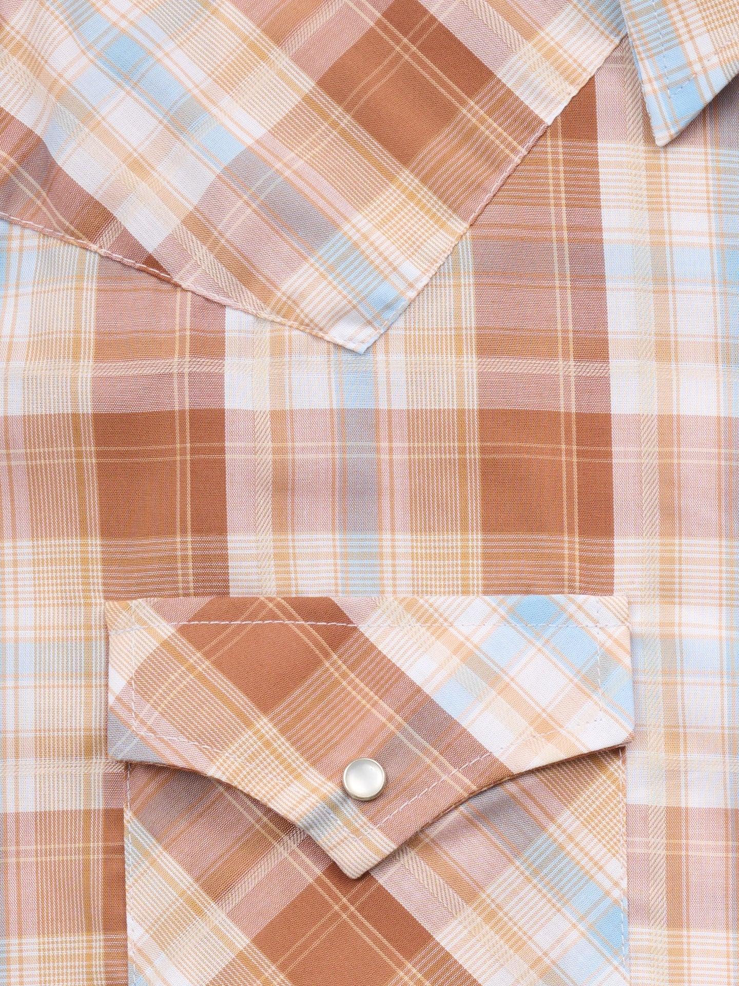 Men's Ely Cattleman Long Sleeve Textured Plaid Western Snap Shirt- Gold - Ely Cattleman - Flyclothing LLC