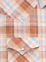 Men's Ely Cattleman Long Sleeve Textured Plaid Western Snap Shirt- Gold - Ely Cattleman - Flyclothing LLC