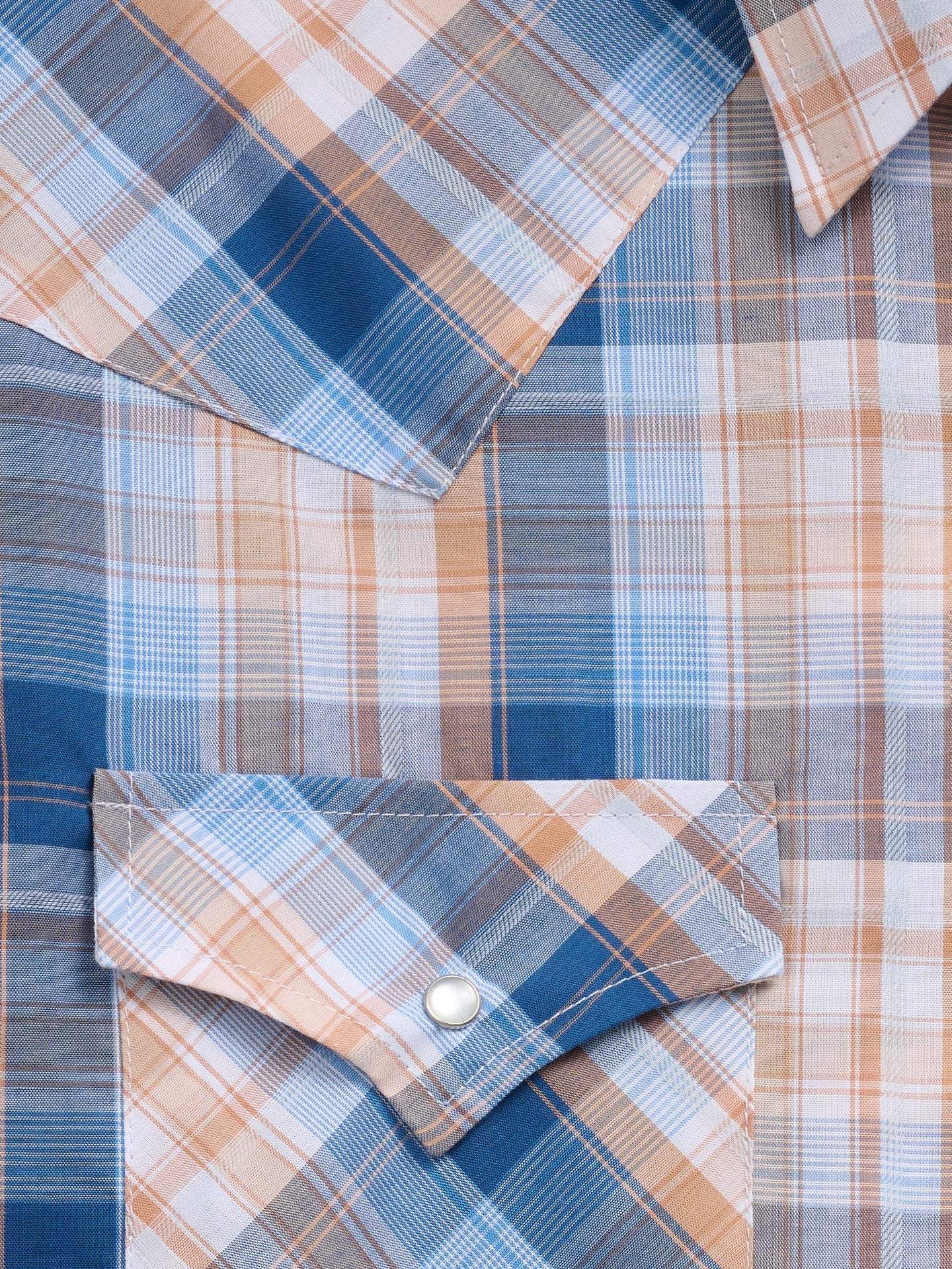 Men's Ely Cattleman Long Sleeve Textured Plaid Western Snap Shirt- Navy/Gold - Ely Cattleman - Flyclothing LLC