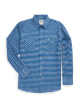 Men's Ely Cattleman Long Sleeve Barbed Wire Dobby Plaid Western Snap Shirt- Navy - Ely Cattleman - Flyclothing LLC
