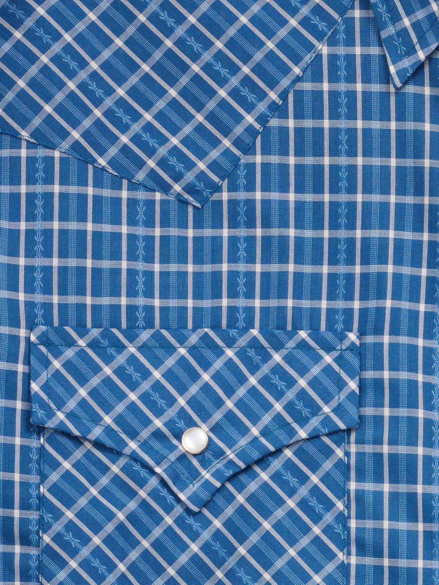 Men's Ely Cattleman Long Sleeve Barbed Wire Dobby Plaid Western Snap Shirt- Navy - Ely Cattleman - Flyclothing LLC