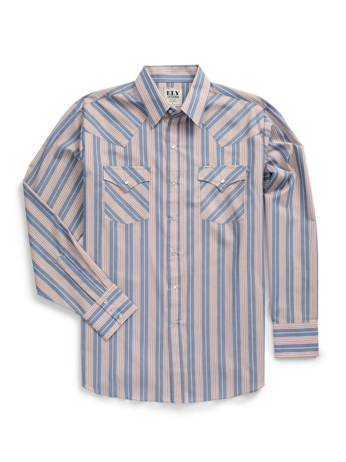 Men's Ely Cattleman Long Sleeve Textured Stripe Western Snap Shirt-Soft Navy - Ely Cattleman - Flyclothing LLC