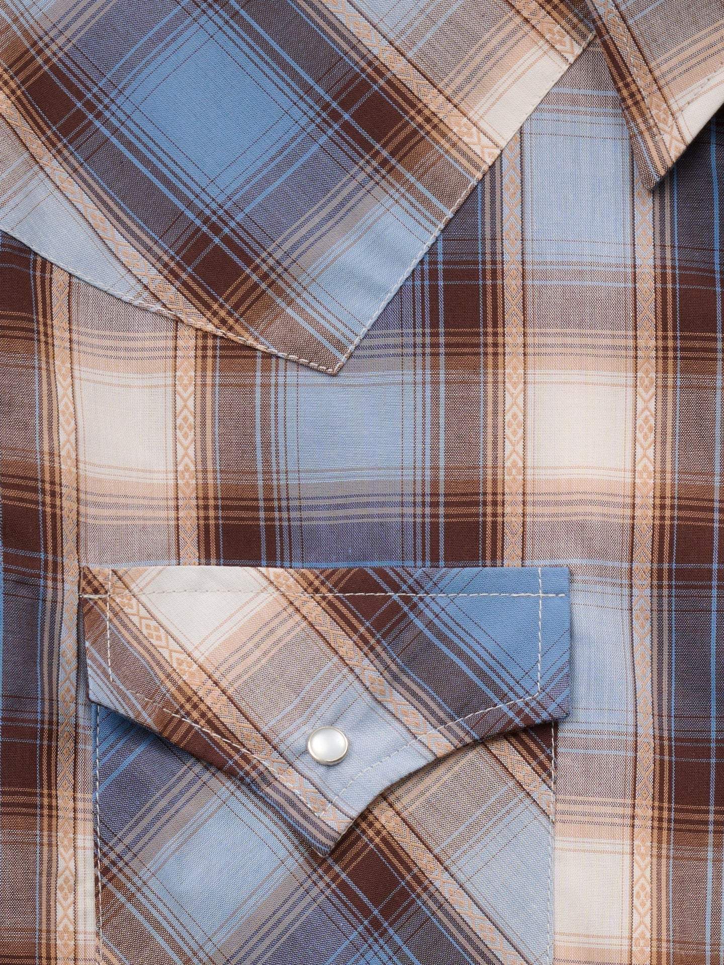 Men's Ely Cattleman Long Sleeve Textured Plaid Western Snap Shirt- Denim Blue - Ely Cattleman - Flyclothing LLC