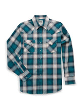 Men's Ely Cattleman Long Sleeve Textured Plaid Western Snap Shirt- Teal - Ely Cattleman - Flyclothing LLC