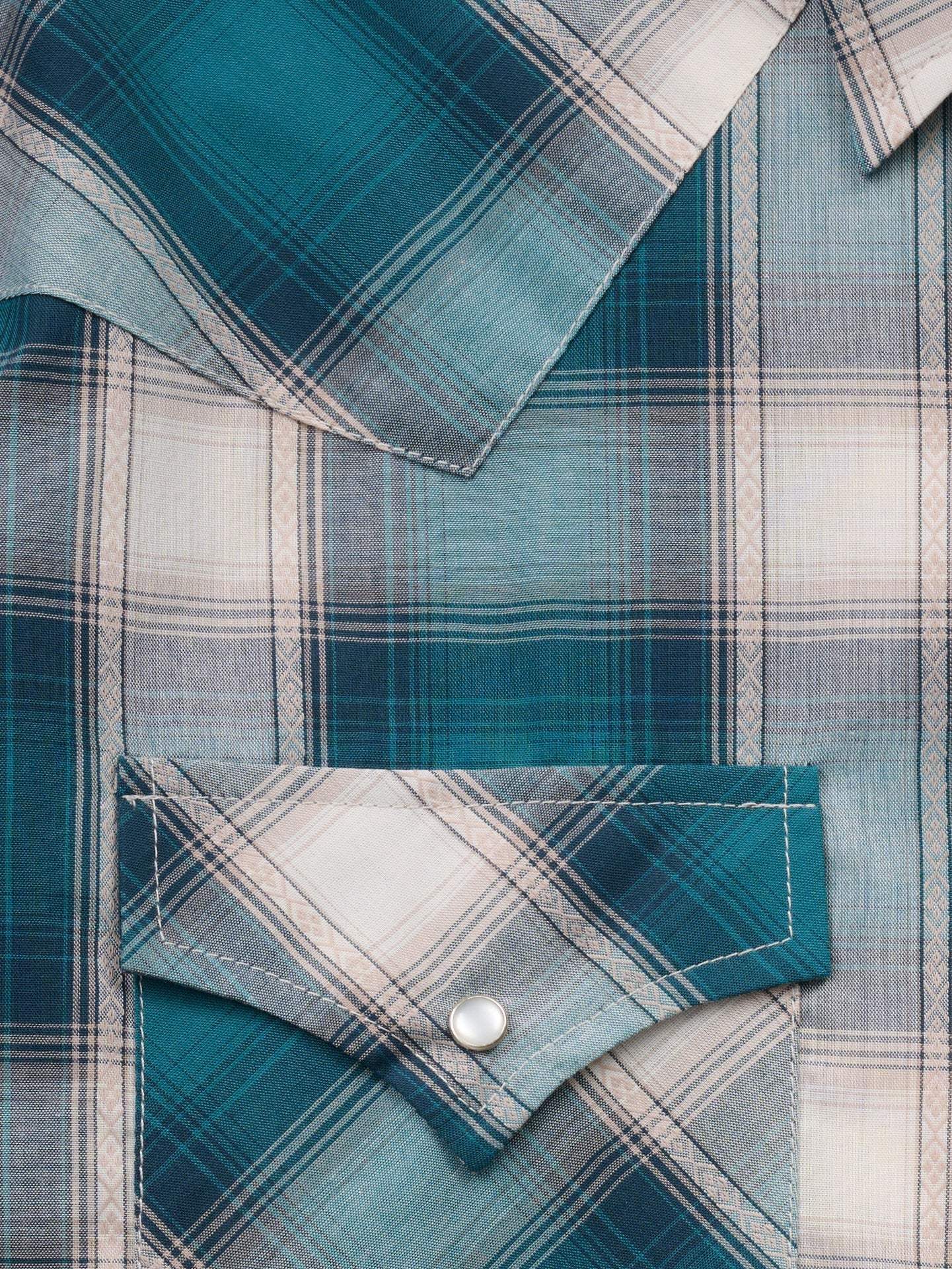 Men's Ely Cattleman Long Sleeve Textured Plaid Western Snap Shirt- Teal - Ely Cattleman - Flyclothing LLC