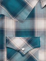 Men's Ely Cattleman Long Sleeve Textured Plaid Western Snap Shirt- Teal - Ely Cattleman - Flyclothing LLC