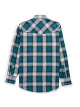 Men's Ely Cattleman Long Sleeve Textured Plaid Western Snap Shirt- Teal