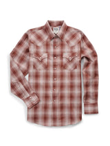 Men's Ely Cattleman Long Sleeve Textured Plaid Western Snap Shirt- Brown - Ely Cattleman - Flyclothing LLC