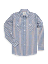 Men's Ely Cattleman Long Sleeve Textured Stripe Western Snap Shirt-Blue - Ely Cattleman - Flyclothing LLC