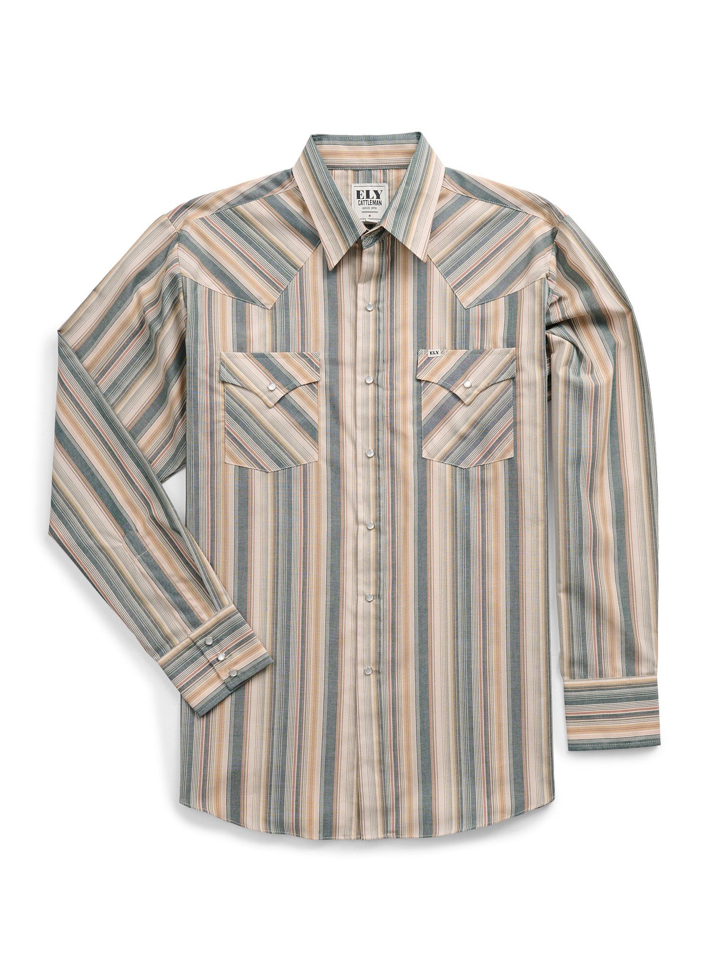 Men's Ely Cattleman Long Sleeve Textured Stripe Western Snap Shirt- Ecru