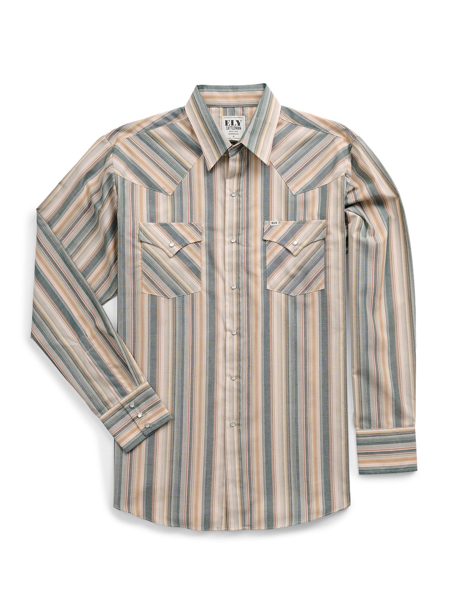 Men's Ely Cattleman Long Sleeve Textured Stripe Western Snap Shirt- Ecru