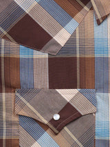 Men's Ely Cattleman Long Sleeve Textured Plaid Western Snap Shirt- Chocolate - Ely Cattleman - Flyclothing LLC