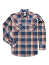 Men's Ely Cattleman Long Sleeve Textured Plaid Western Snap Shirt- Denim Blue