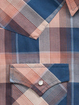 Men's Ely Cattleman Long Sleeve Textured Plaid Western Snap Shirt- Denim Blue