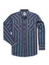 Men's Ely Cattleman Long Sleeve Textured Stripe Western Snap Shirt- Denim Blue