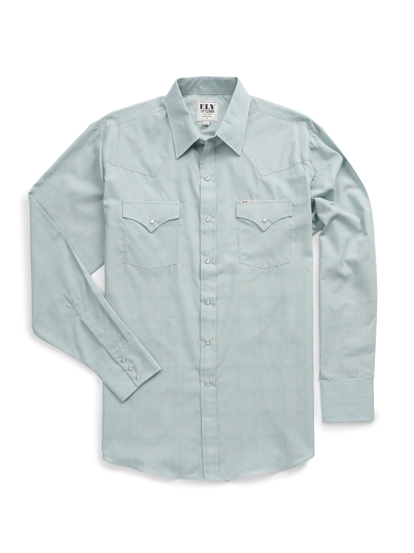 Men's Ely Cattleman Long Sleeve Tonal Windowpane Solid Dusty Aqua Western Shirt