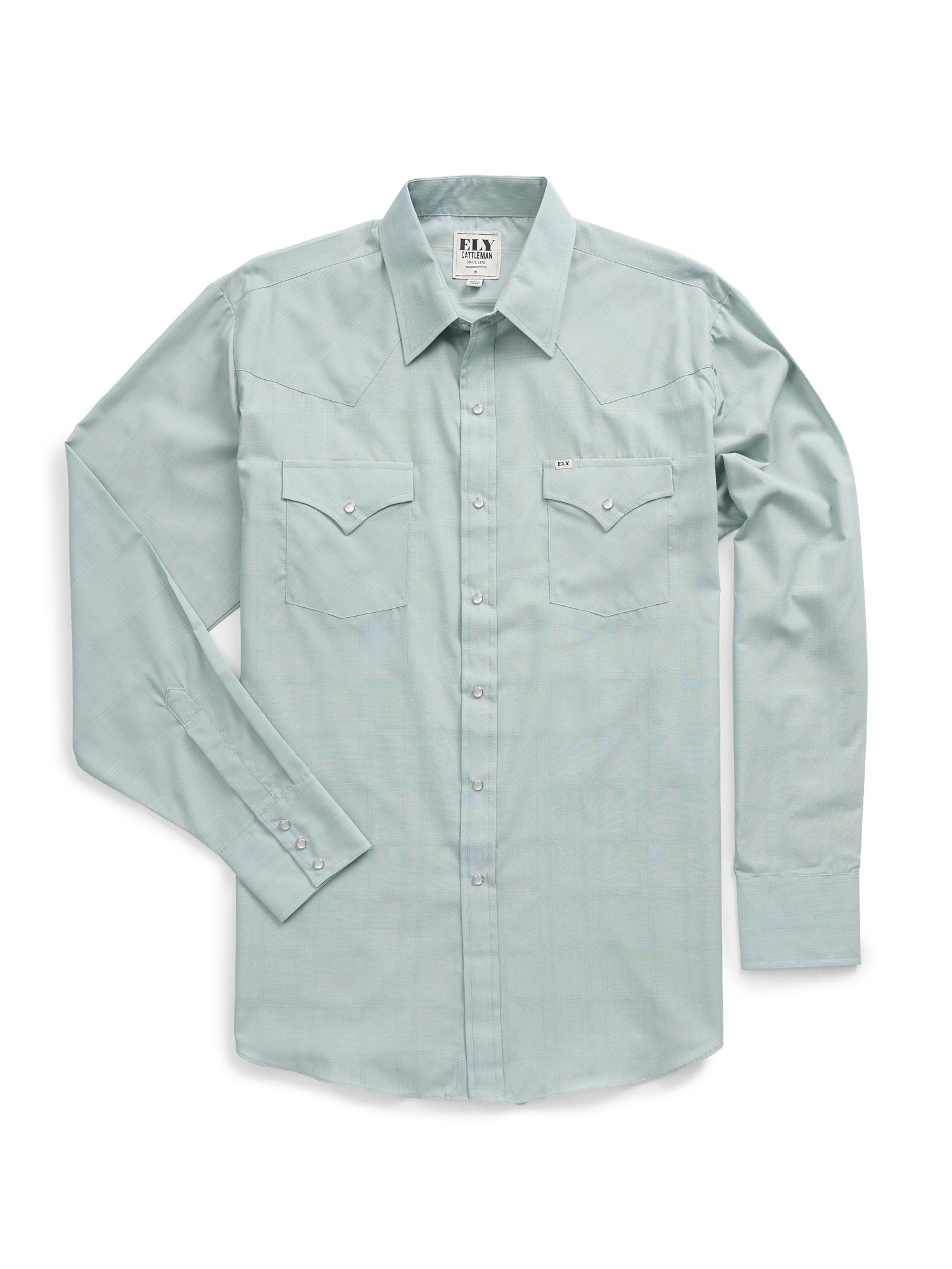 Men's Ely Cattleman Long Sleeve Tonal Windowpane Solid Dusty Aqua Western Shirt