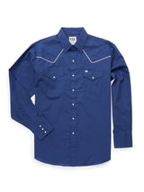 Men's Ely Cattleman Long Sleeve Western Snap Shirt with Contrast Piping- Navy
