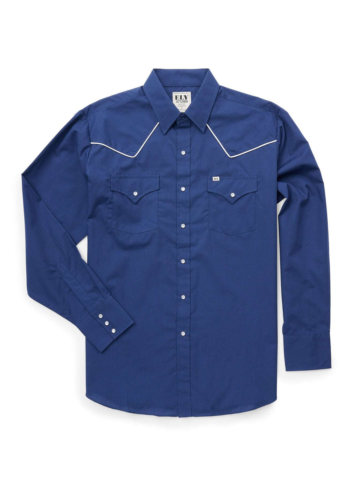 Men's Ely Cattleman Long Sleeve Western Snap Shirt with Contrast Piping- Navy