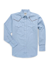 Men's Ely Cattleman Long Sleeve Western Snap Shirt with Contrast Piping- Stone Blue