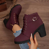 Lace Up Block Heels Boots - Trendsi - Flyclothing LLC