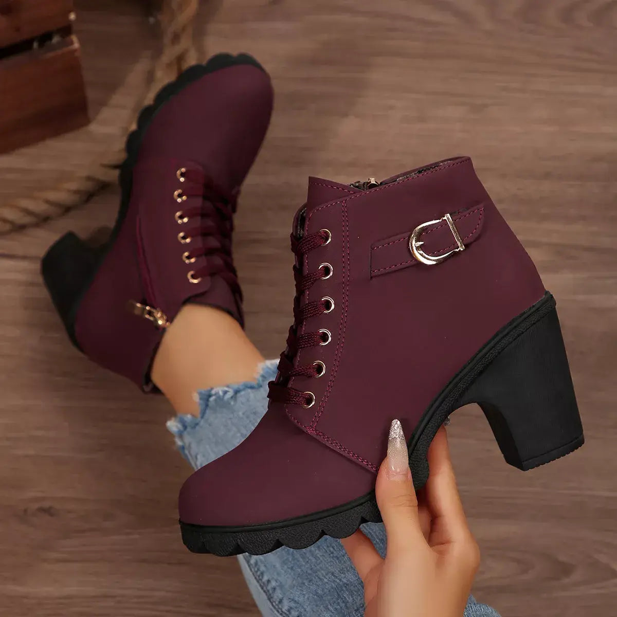 Lace Up Block Heels Boots - Trendsi - Flyclothing LLC