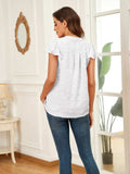 Swiss Dot Notched Cap Sleeve Blouse - Trendsi - Flyclothing LLC