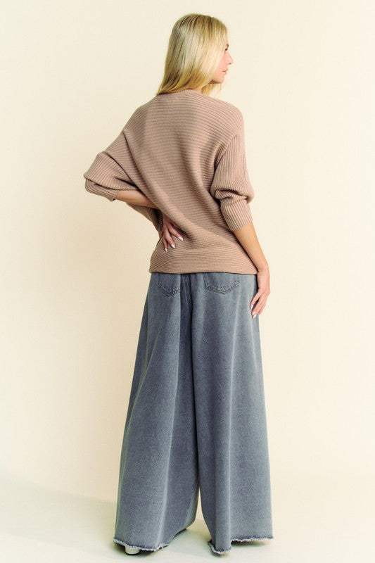 Davi & Dani Round Neck Batwing Sleeve Sweater - Trendsi - Flyclothing LLC