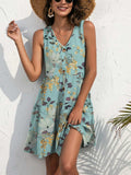 FAM-FAM Printed V-Neck Sleeveless Mini Dress - Trendsi - Flyclothing LLC