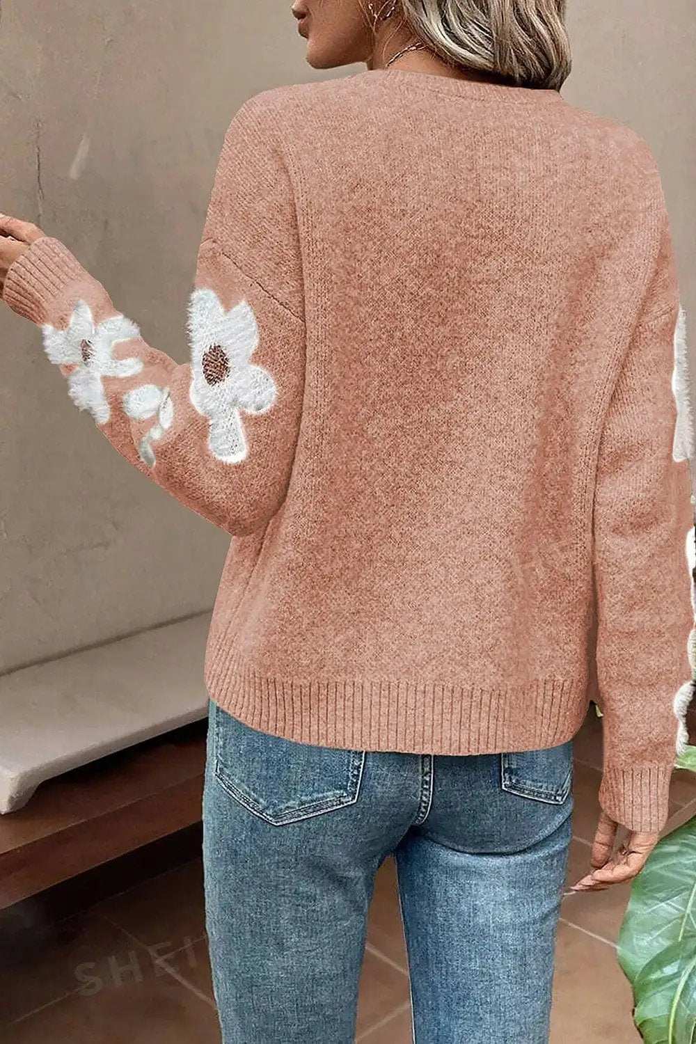 Flower Round Neck Long Sleeve Sweater - Trendsi - Flyclothing LLC