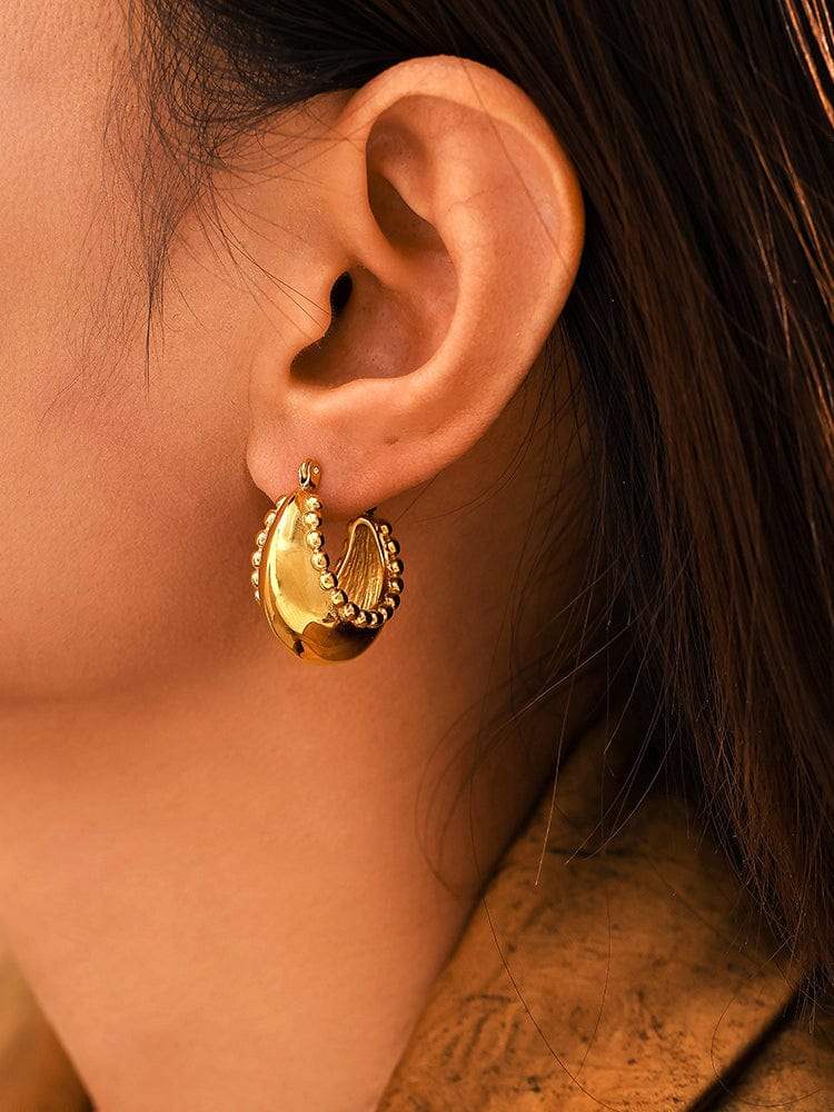18K Gold-Plated Stainless Steel Huggie Earrings - Trendsi - Flyclothing LLC