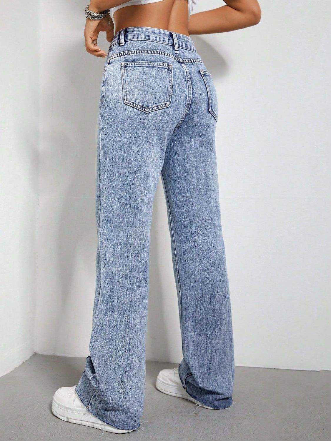 Contrast Bootcut Jeans with Pockets - Trendsi - Flyclothing LLC