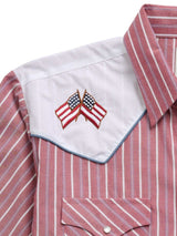 Men's Ely Cattleman Short Sleeve Stripe with Flag Embroidery Western Snap Shirt - Ely Cattleman - Flyclothing LLC