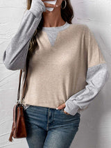 Perfee Contrast Round Neck Long Sleeve T-Shirt - Trendsi - Flyclothing LLC